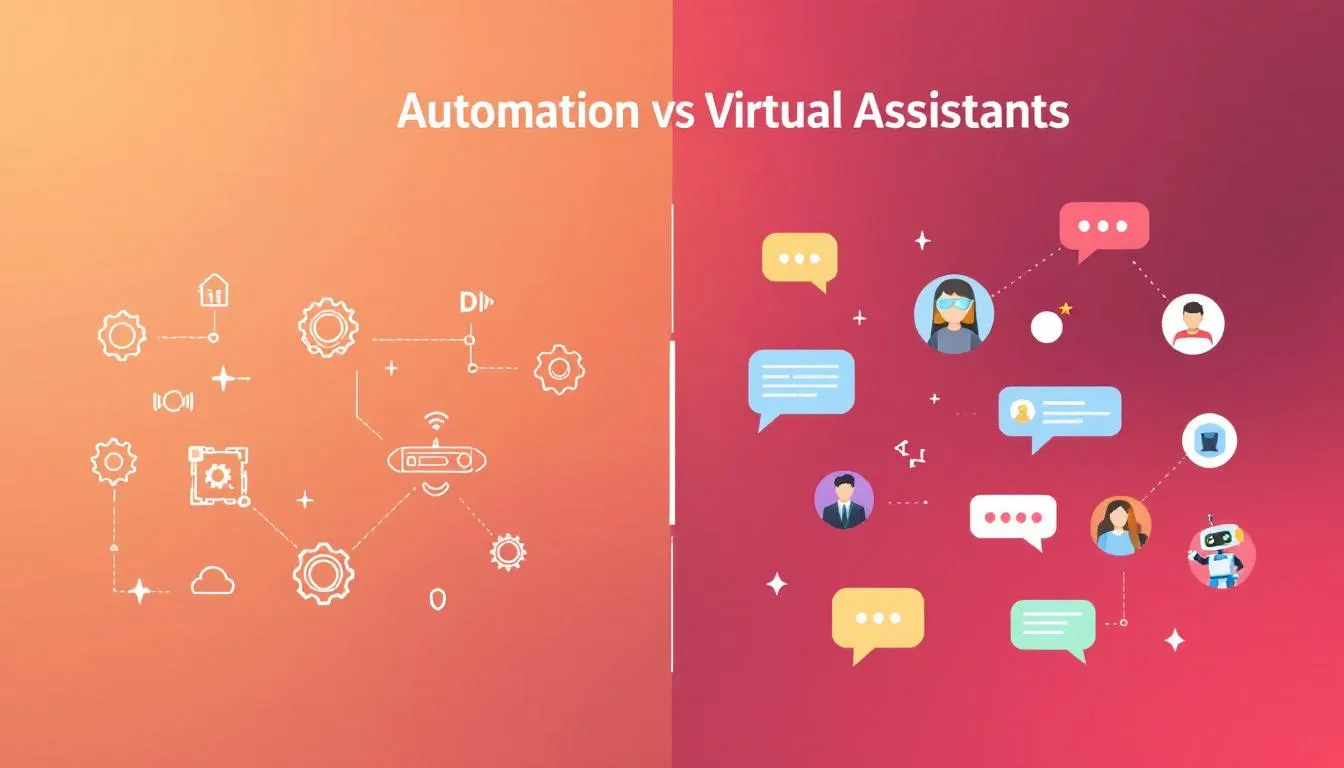 A comparison chart illustrating automation and virtual assistants, highlighting their key differences.